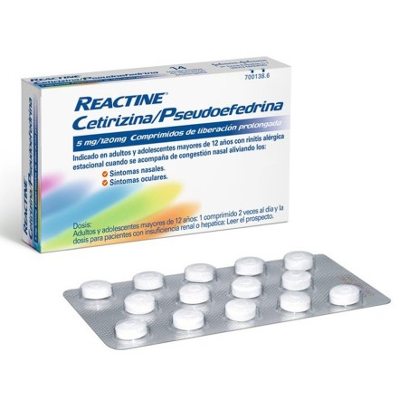 REACTINE CETIRIZINA/PSEUDOEFEDRINA 5 MG/120 MG 14 COMPRIMIDOS LIBERACION PROLONGADA